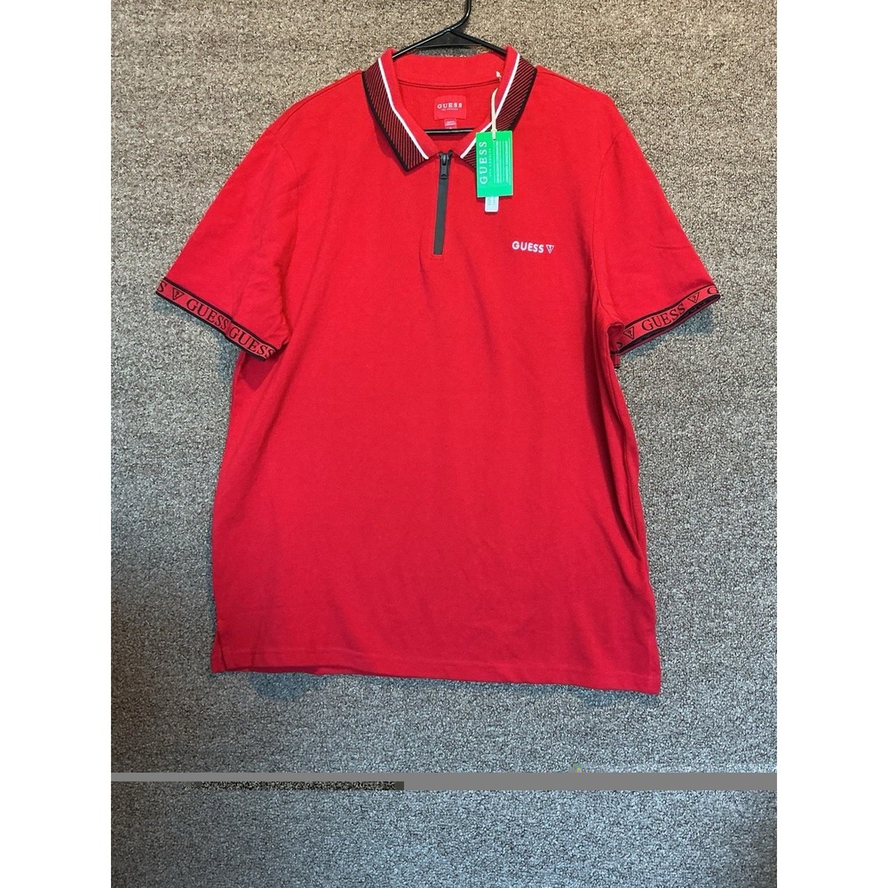 Guess Golf Polo Shirt New With Tags RED XL 1/4 Zip Organic Cotton